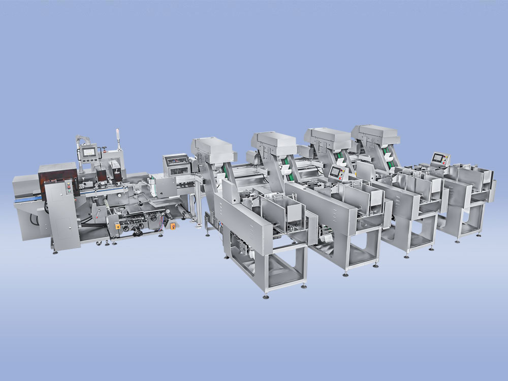 Reciprocating three-dimensional bag one drag four packaging machine